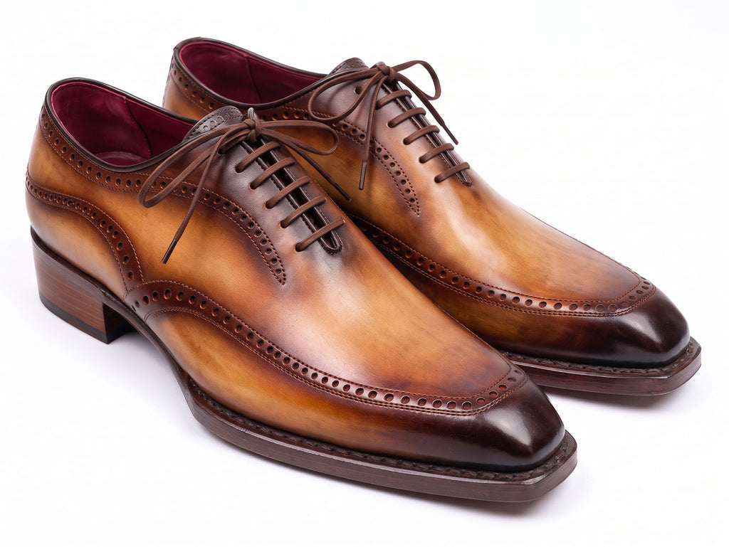 Paul Parkman Men's Tan & Brown Patina Leather Brogue Oxford Shoes (ID#389C61)