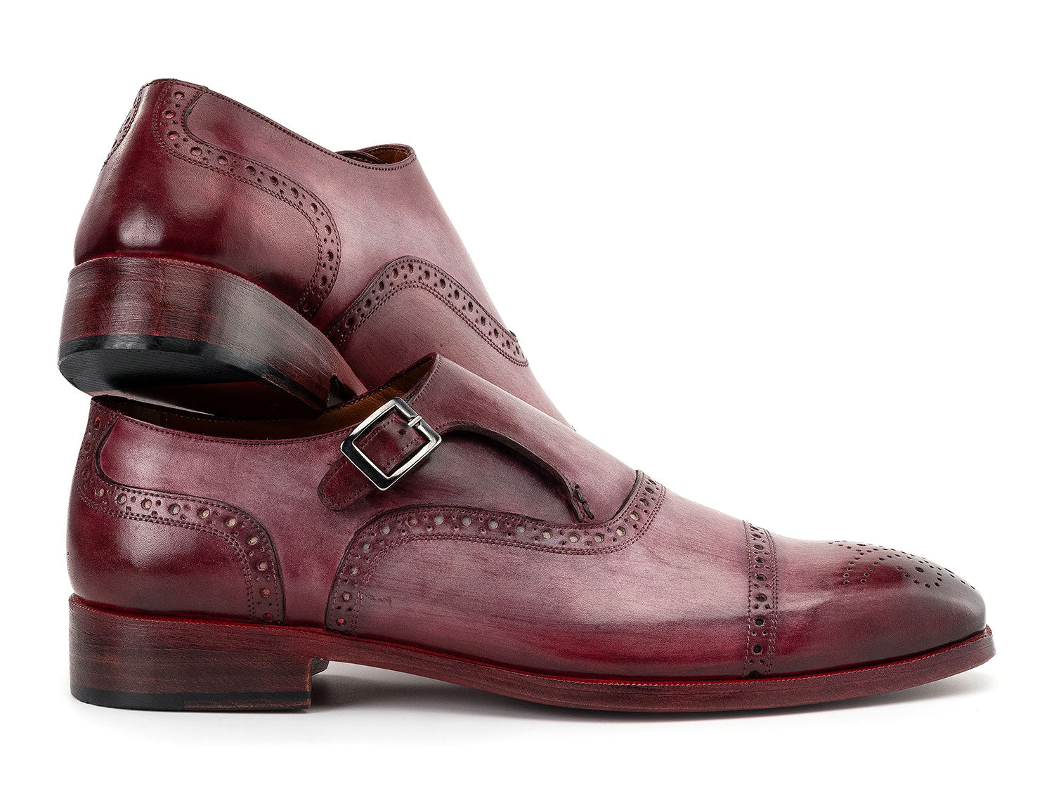Paul Parkman Men's Cap Toe Monkstrap Shoes Burgundy (ID#65BUR28) EU 39
