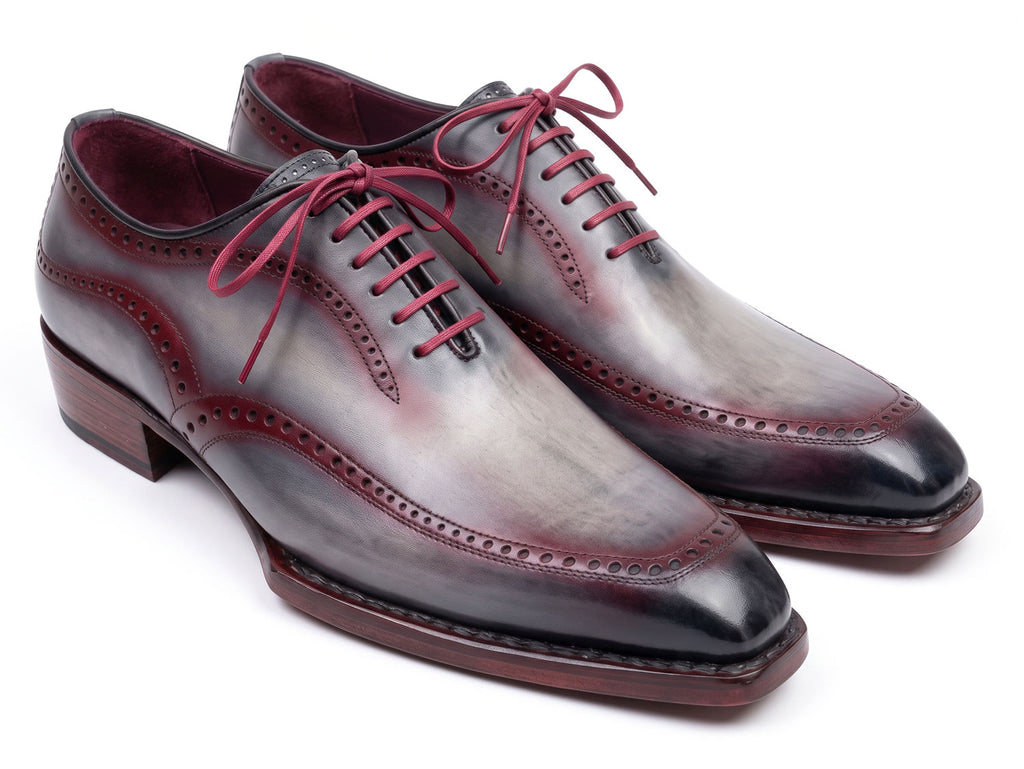 Paul Parkman Men's Ice Blue & Bordeaux Patina Leather Brogue Oxford Shoes (ID#389C32)