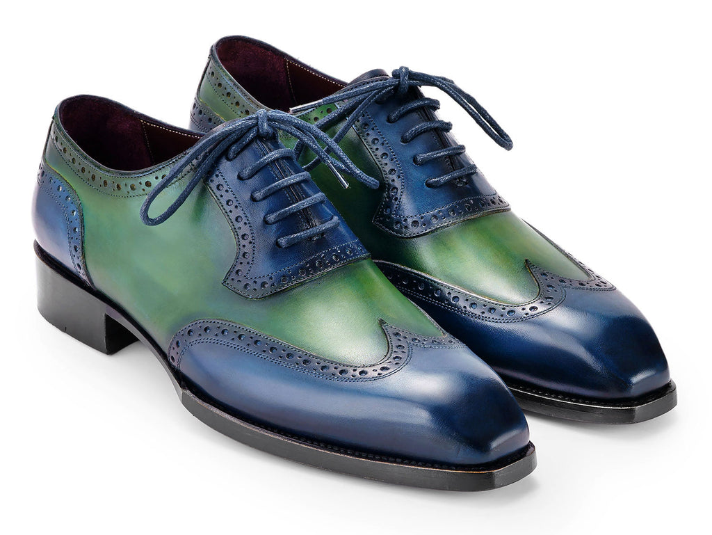 Paul Parkman Goodyear Welted Men's Wingtip Oxfords Blue & Green (ID#6819-BRN)