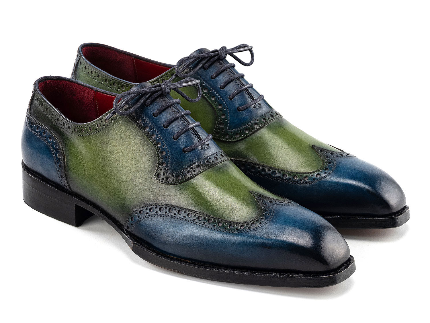 Paul Parkman Goodyear Welted Men's Wingtip Oxfords Blue Green (ID#6819-BRN)