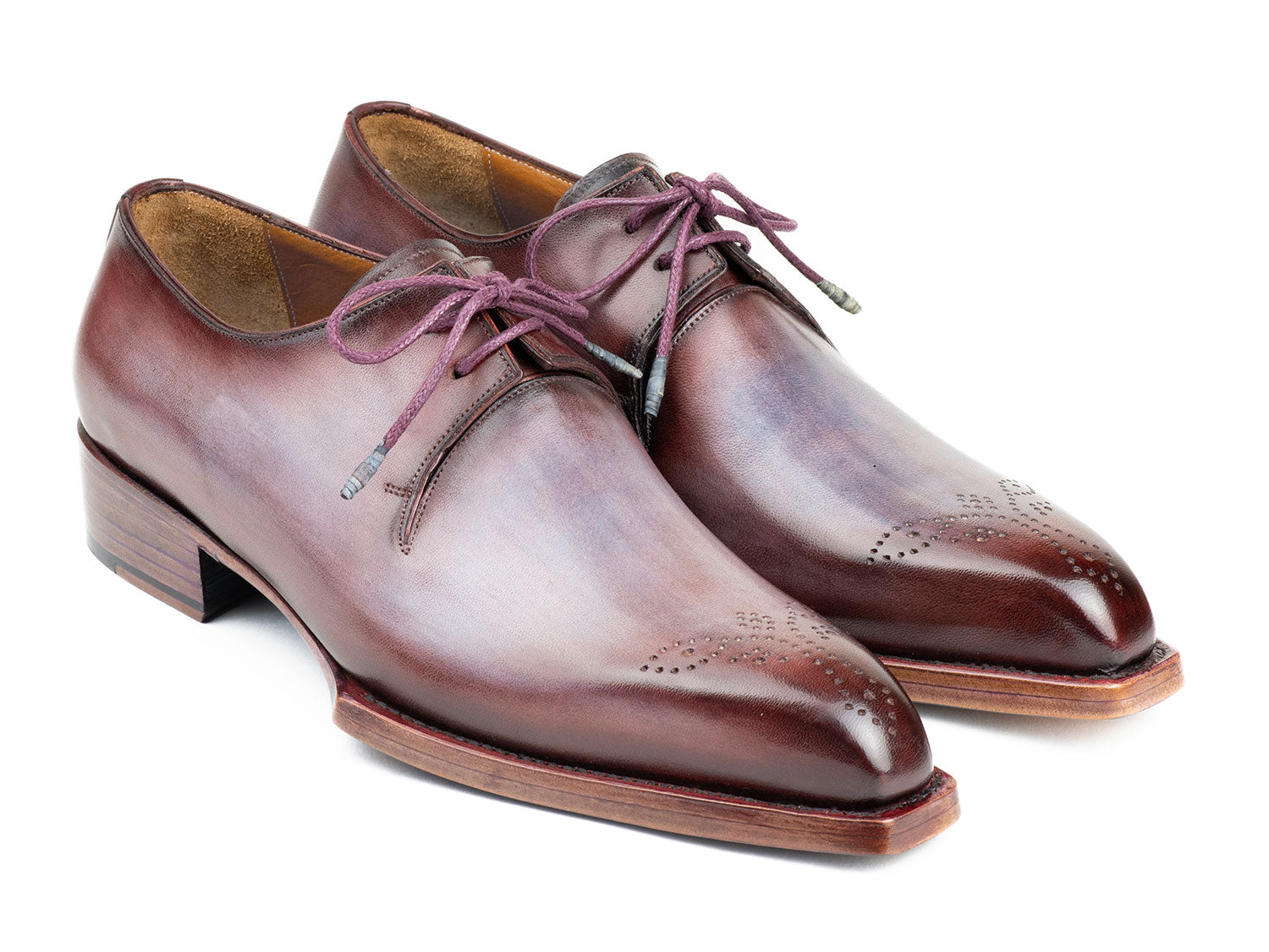 Paul Parkman Goodyear Welted Derby Shoes Ice Blue & Bordeaux (ID#468G61) EU 40 - US 7.5 Paul Parkman Goodyear Welted Derby Shoes Ice Blue & Bordeaux (ID#468G61) EU 40 - US 7.5