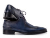 Paul Parkman Men's Navy Blue Genuine Ostrich Leg & Calfskin Derby Shoes (ID#788NV61)