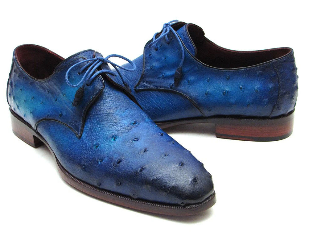 Paul Parkman Men's Ocean Color Genuine Ostrich Derby Shoes (ID#79V22)