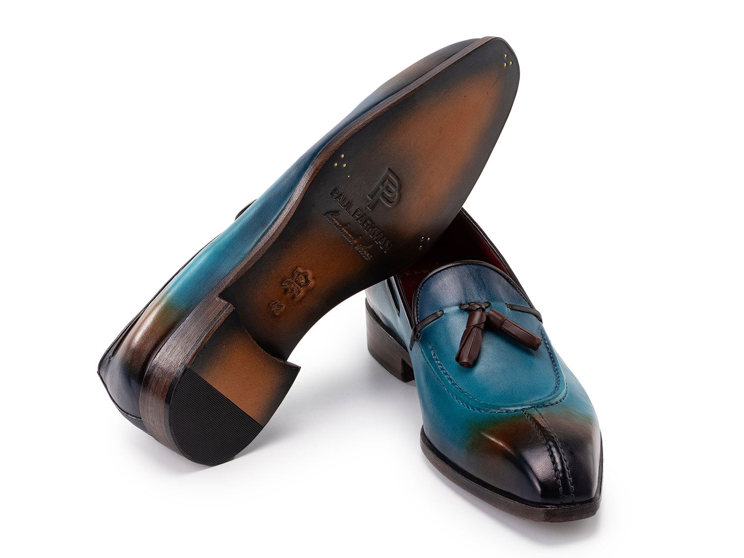Paul Parkman Men's Split Toe Tassel Loafers Blue Patina Leather (ID#8135-BLU) EU 38 Paul Parkman Men's Split Toe Tassel Loafers Blue Patina Leather (ID#8135-BLU) EU 38