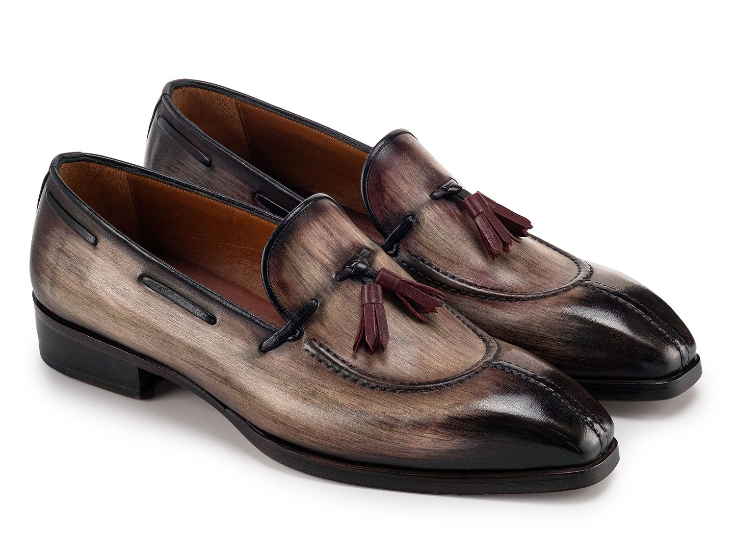 Paul Parkman Men's Split Toe Tassel Loafers Brown Patina Leather (ID#8135-BRW) '