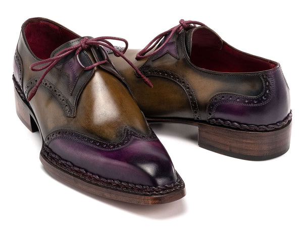 Paul Parkman Norwegian Welted Wingtip Men's Dress Shoes Purple & Olive (ID#8505-PRP)