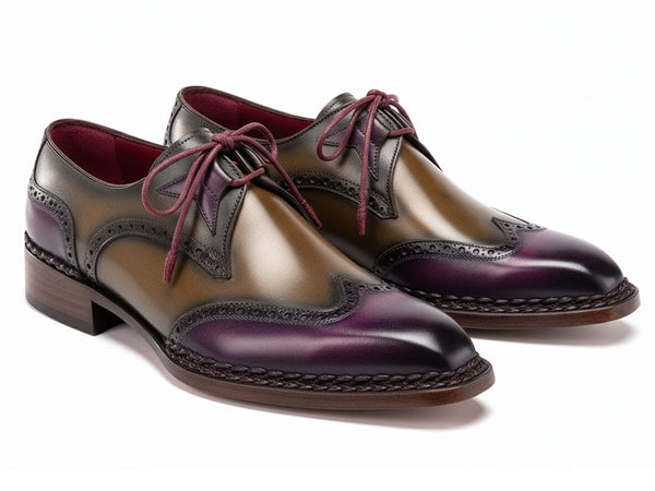 Paul Parkman Norwegian Welted Wingtip Men's Dress Shoes Purple & Olive (ID#8505-PRP)
