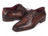 Paul Parkman Men's Antique Brown Croco Textured Leather Bicycle Toe Oxfords (ID#94-263)