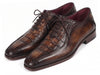 Paul Parkman Men's Antique Brown Croco Textured Leather Bicycle Toe Oxfords (ID#94-263)