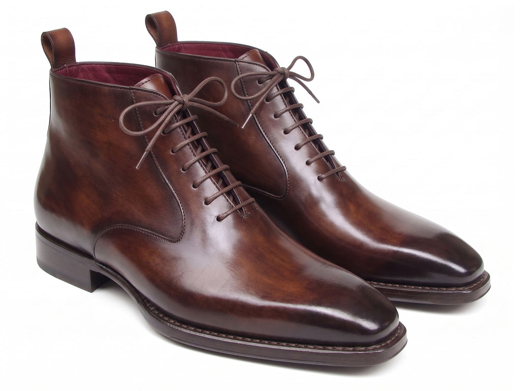 Paul Parkman Men's Brown Leather Plain Toe Lace-Up Dress Boots  (ID#BT4812-BRW)