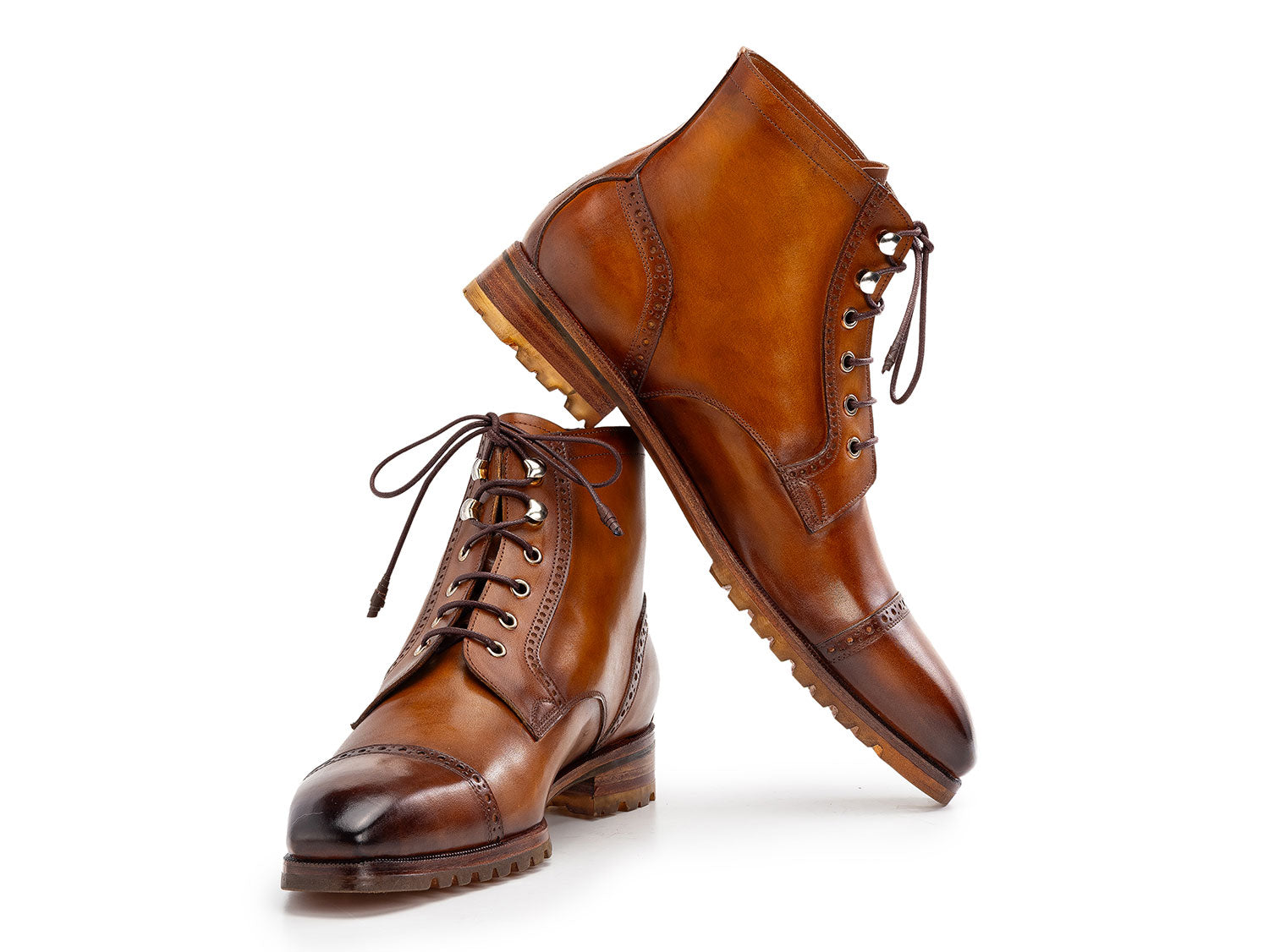 Paul Parkman Men's Brown Burnished Leather Cap Toe Boots (ID#BT9566-BR PAUL PARKMAN Handmade Shoes Paul Parkman Men's Brown Burnished Leather Cap Toe Boots (ID#BT9566-BR PAUL PARKMAN Handmade Shoes