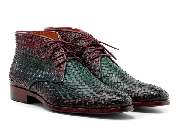 Paul Parkman Men's Green & Purple Woven Leather Chukka Boots (ID#CK82WGP)