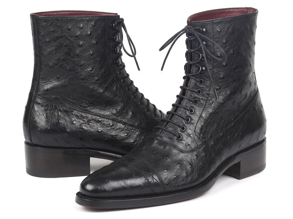 Paul Parkman Men's Black Genuine Ostrich Skin Handmade Boots (ID#CW495-BLK)