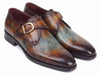Paul Parkman Men's Green & Brown Patina Single Monkstrap Shoes (ID#DW755N)