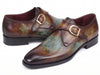 Paul Parkman Men's Green & Brown Patina Single Monkstrap Shoes (ID#DW755N)