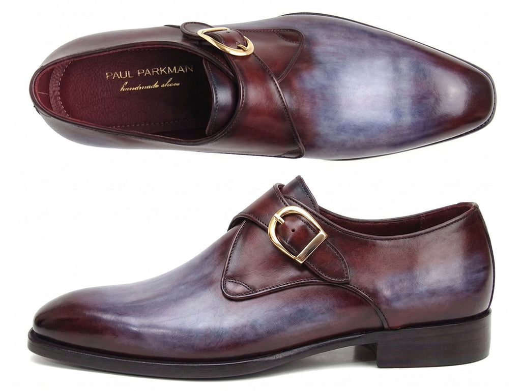Paul Parkman Men's Blue & Bordeaux Patina Single Monkstrap Shoes (ID#DW756R)
