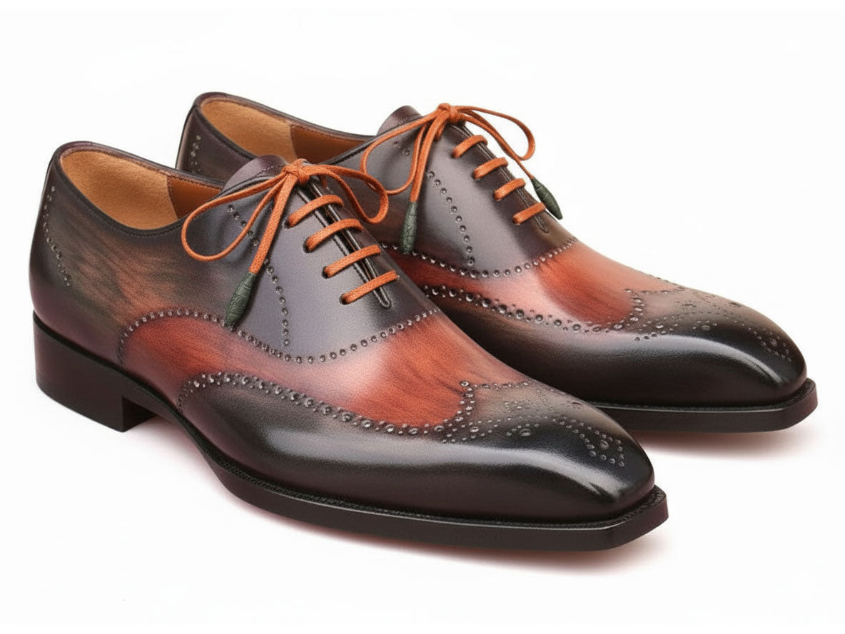 Paul Parkman Men's Goodyear Welted Wingtip Oxford Shoes Green & Brown (ID#E271) EU 46 - US 12 / 12.5 Paul Parkman Men's Goodyear Welted Wingtip Oxford Shoes Green & Brown (ID#E271) EU 46 - US 12 / 12.5