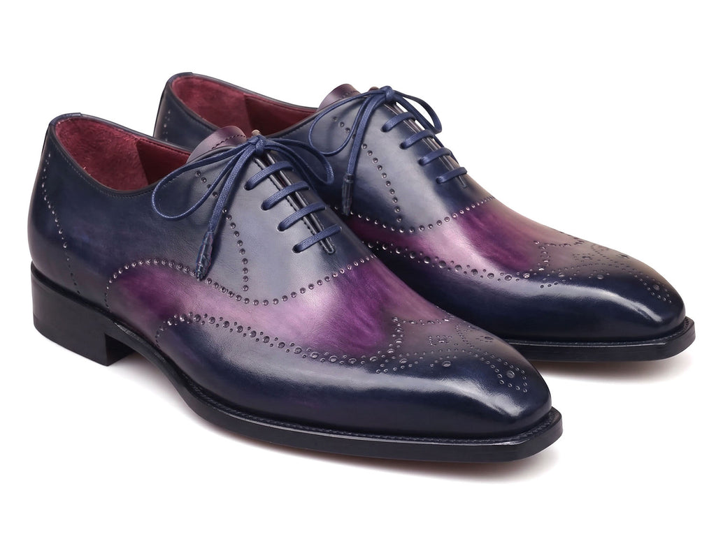 Paul Parkman Men's Goodyear Welted Wingtip Oxford Shoes Navy & Purple (ID#E272)