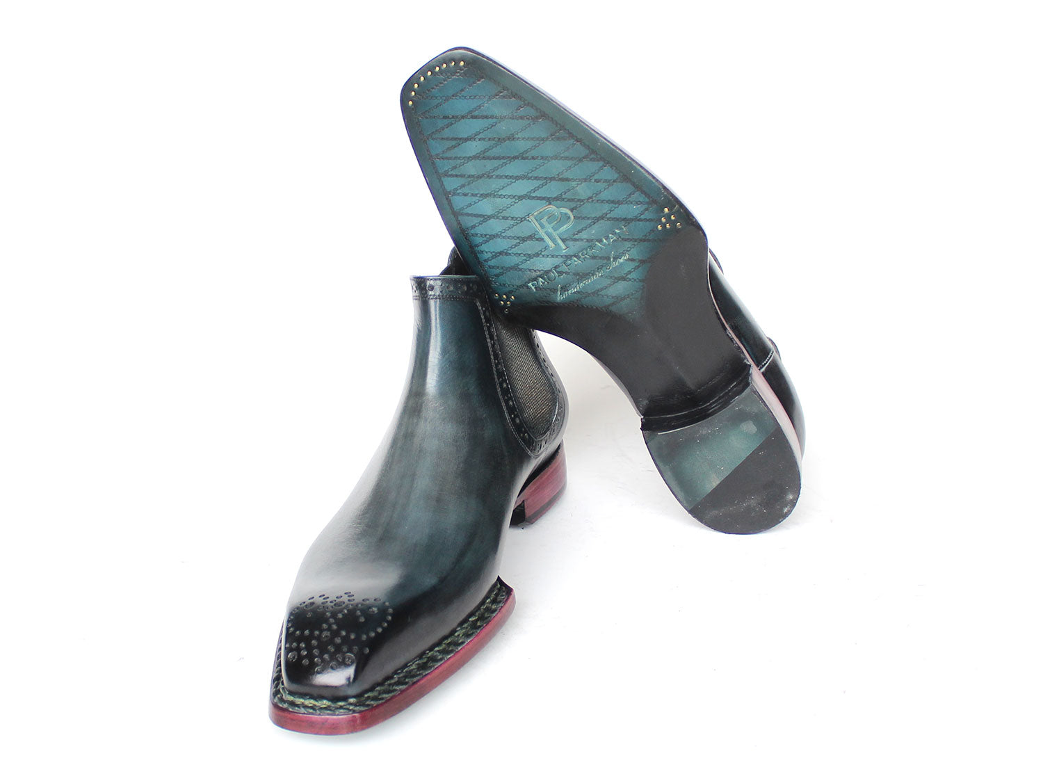Paul Parkman Men's Norwegian Welted Chelsea Ankle Boots Blue Burnished PAUL PARKMAN Handmade Shoes Paul Parkman Men's Norwegian Welted Chelsea Ankle Boots Blue Burnished PAUL PARKMAN Handmade Shoes