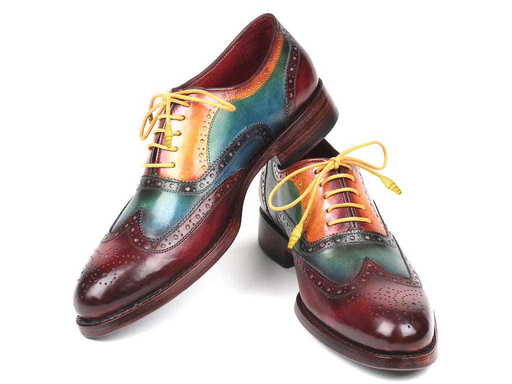 Paul Parkman Goodyear Welted Two Tone Wingtip Oxfords Blue & Bordeaux - 27LD77