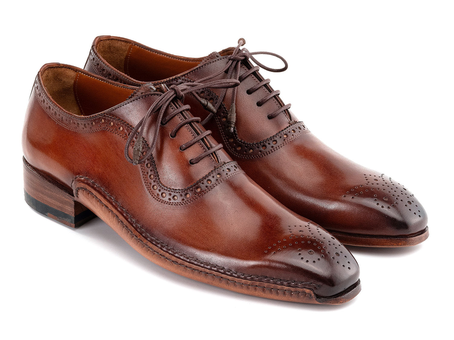 Paul Parkman Men's Brown Burnished Leather Handmade Oxfords (ID#OPK296A) '----- Paul Parkman Men's Brown Burnished Leather Handmade Oxfords (ID#OPK296A) '-----