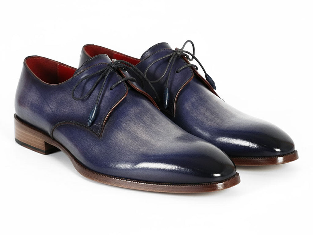 Paul Parkman Men's Blue & Navy Hand-Painted Derby Shoes (ID#PP2279)