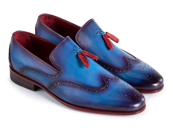 Paul Parkman Men's Wingtip Tassel Loafers Blue Leather (ID#WL667-BLU)