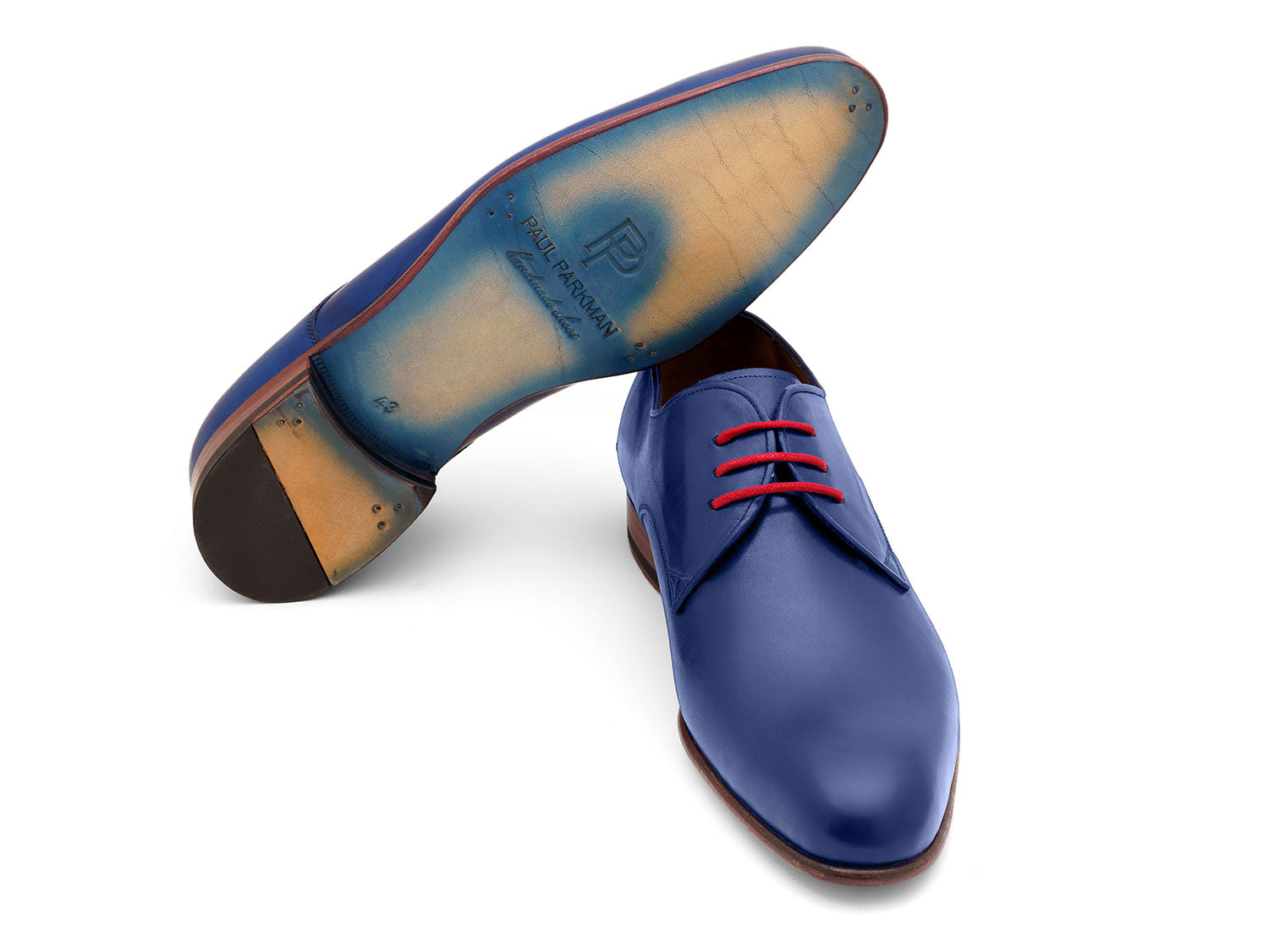 Paul Parkman Blue Hand Painted Derby Shoes (ID#633BLU13) ----- Paul Parkman Blue Hand Painted Derby Shoes (ID#633BLU13) -----