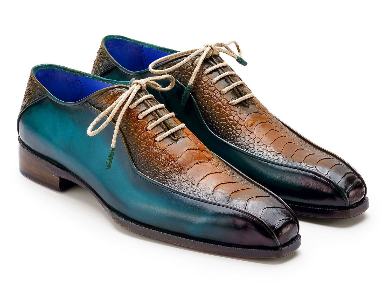 Paul Parkman Genuine Ostrich Leg Bicycle Toe Oxfords Green & Brown (ID#94DLTQB) EU 43 - US 9.5 / 10 Paul Parkman Genuine Ostrich Leg Bicycle Toe Oxfords Green & Brown (ID#94DLTQB) EU 43 - US 9.5 / 10