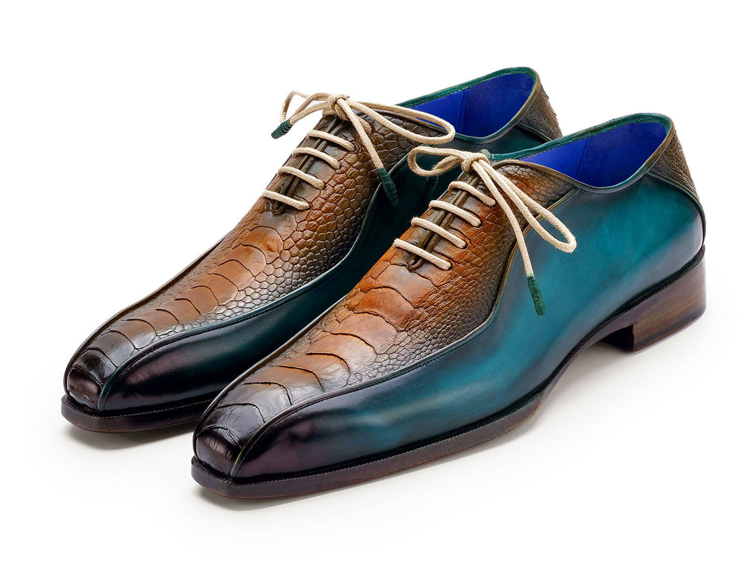 Paul Parkman Genuine Ostrich Leg Bicycle Toe Oxfords Green & Brown (ID#94DLTQB) EU 43 - US 9.5 / 10 Paul Parkman Genuine Ostrich Leg Bicycle Toe Oxfords Green & Brown (ID#94DLTQB) EU 43 - US 9.5 / 10
