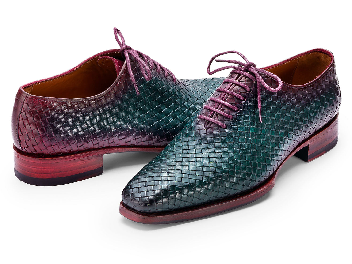 Paul Parkman Men's Green & Purple Woven Leather Oxfords (ID#044WN77) EU 43 Paul Parkman Men's Green & Purple Woven Leather Oxfords (ID#044WN77) EU 43