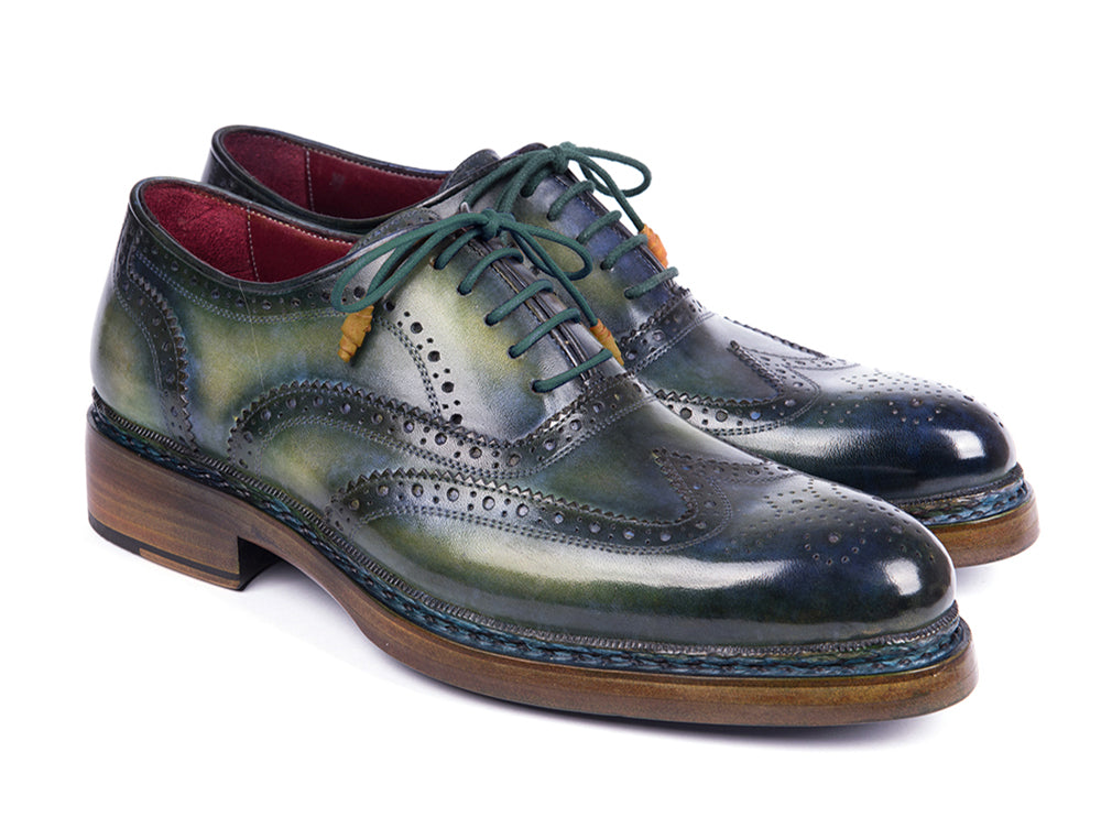 Paul Parkman Triple Leather Sole Wingtip Brogues Green & Blue (ID#0225TRP-GRN) EU 38 - US 6 Paul Parkman Triple Leather Sole Wingtip Brogues Green & Blue (ID#0225TRP-GRN) EU 38 - US 6