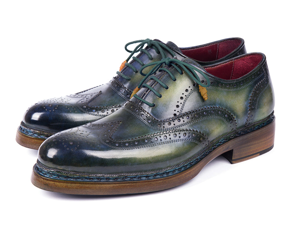 Paul Parkman Triple Leather Sole Wingtip Brogues Green & Blue (ID#0225 ...