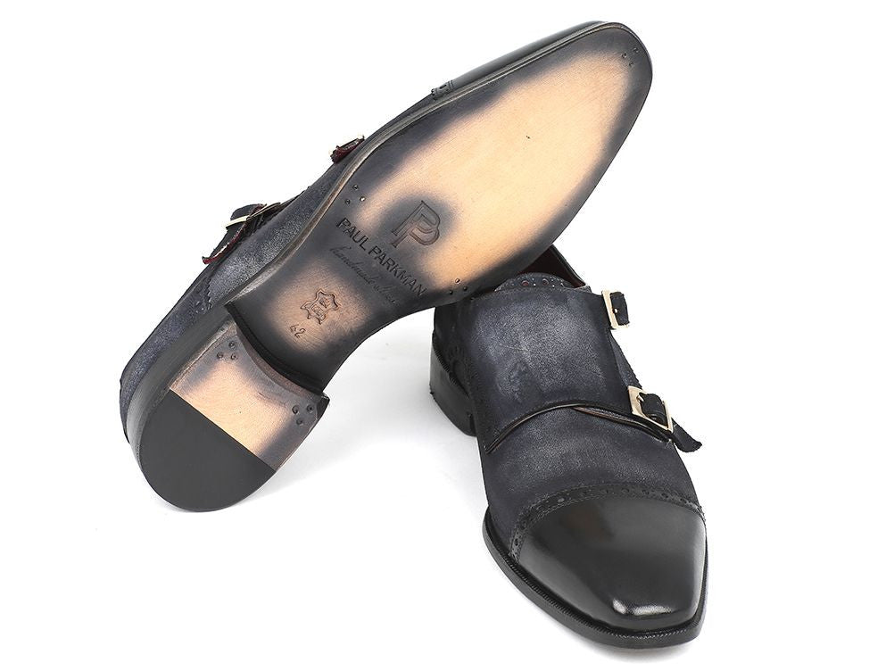 Paul Parkman Captoe Double Monkstraps Gray & Black - 0457-GRY