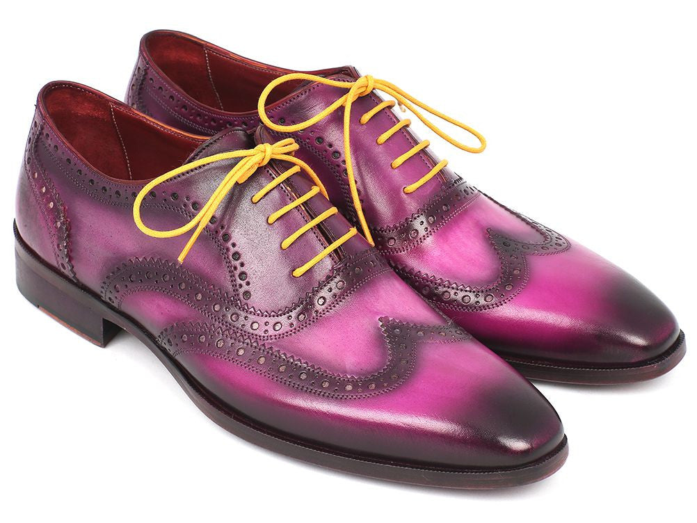 purple dress shoes mens Paul Parkman Men's Wingtip Oxfords Lilac Handpainted Calfskin (ID#228-LIL) EU 40