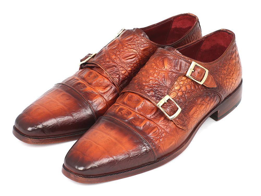 Men's Handmade Crocodile Double Monk Dress Shoe