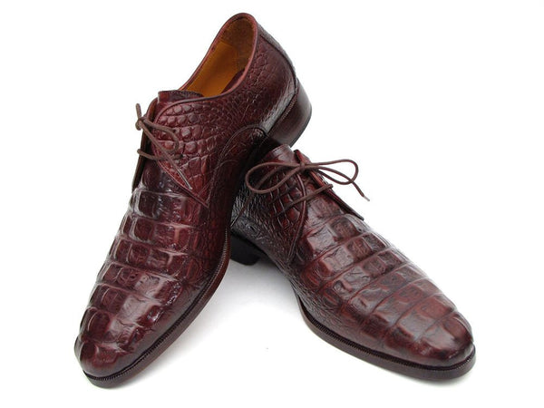 Paul Parkman Men's Brown & Bordeaux Crocodile Embossed Calfskin Derby ...