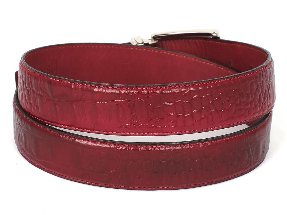 Equestrian Pressed Croc Leather Belt - 2 Inch - Maroon