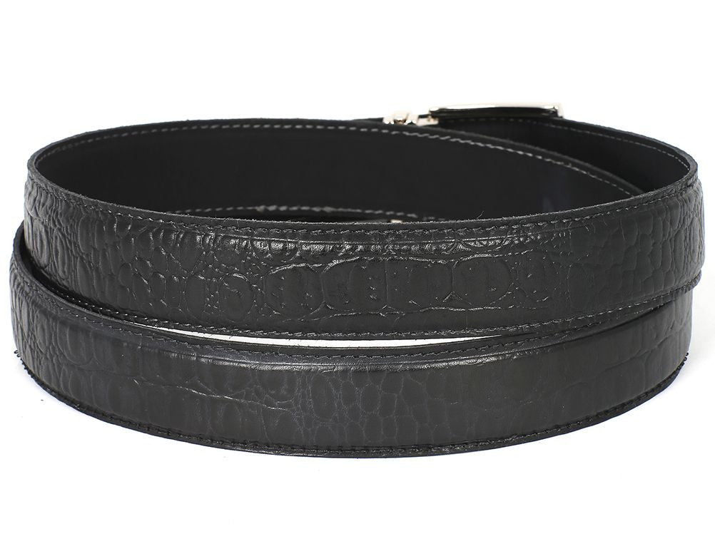 1pc Men's Faux Crocodile Skin Black Pu Leather Business Belt