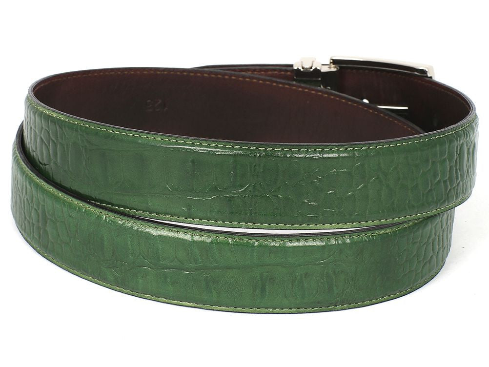 Mauri AB6 Men's Leaf Green Exotic Crocodile / Patent Embossed Leather Belt (MAB1017)
