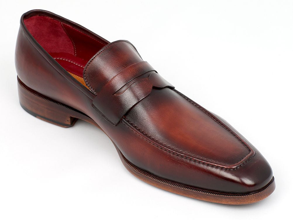 Paul Parkman Men's Penny Loafer Bordeaux and Brown Calfskin (ID Paul Parkman Men's Penny Loafer Bordeaux and Brown Calfskin (ID