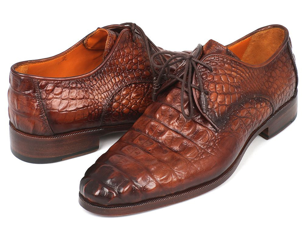 Paul Parkman Light Brown Crocodile Embossed Calfskin Derby Shoes (ID#1 ...