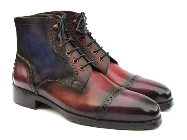 Paul Parkman Men's Brown Burnished Leather Lace-Up Boots (ID#BT534-BRW) EU 39 - US 6.5 / 7