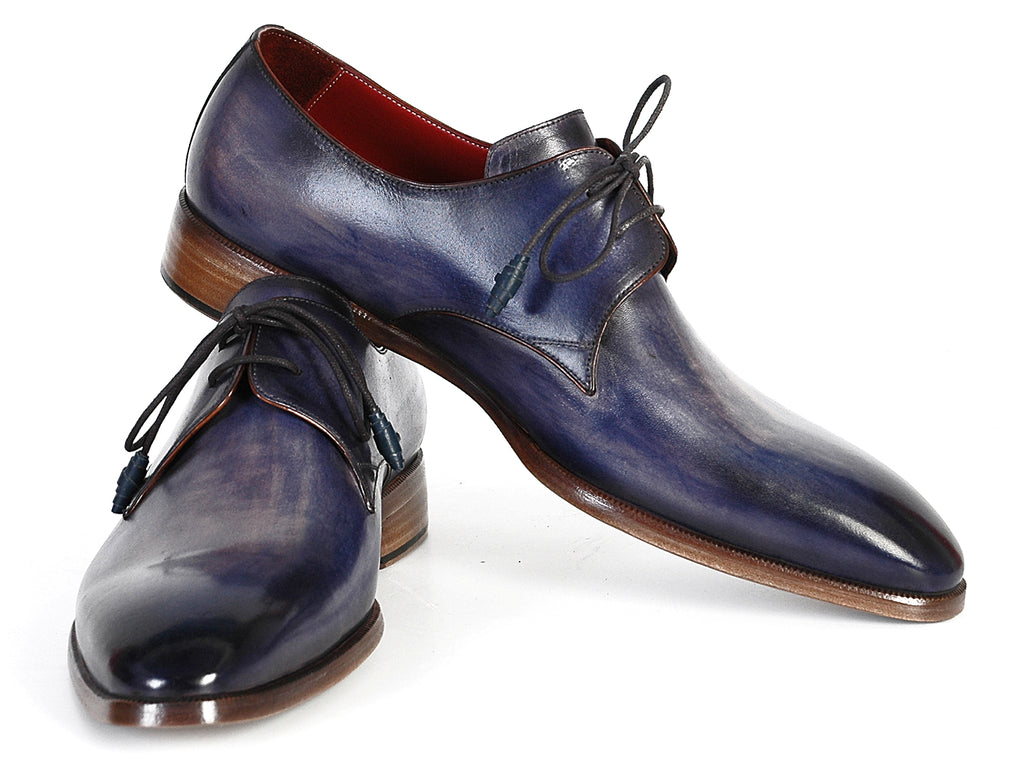 Paul Parkman Men's Parliament Blue Derby Shoes Leather Upper and Leather Sole (ID#046-BLU)