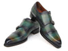 Paul Parkman Men's Cap Toe Double Monkstrap Shoes Green & Blue Patina (ID#2598-5BG)