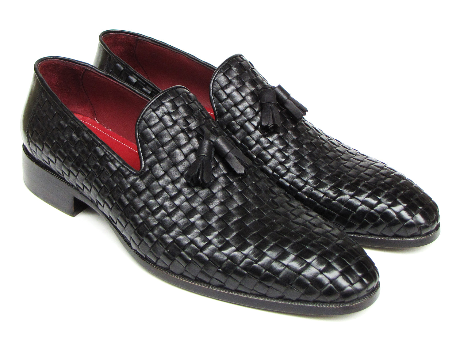 woven leather mens dress shoes Paul Parkman Men's Tassel Loafer Black Woven Leather (ID#085-BLK) EU 40