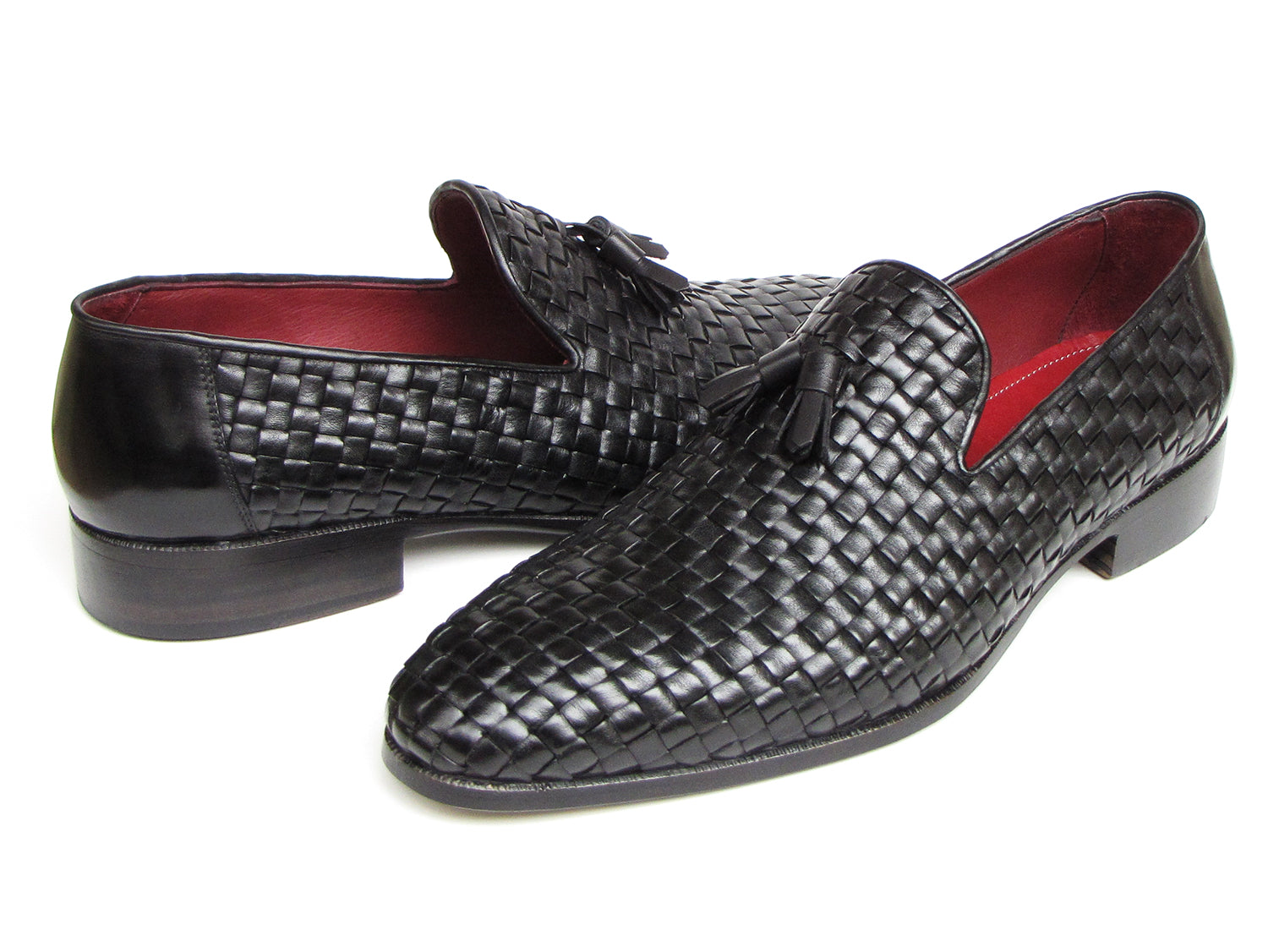 mens woven leather dress shoes Paul Parkman Men's Tassel Loafer Black Woven Leather (ID#085-BLK) EU 40