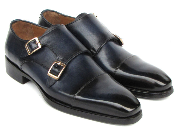 Paul Parkman Men's Goodyear Welted Double Monkstrap Shoes Navy (ID#9468-NVY)