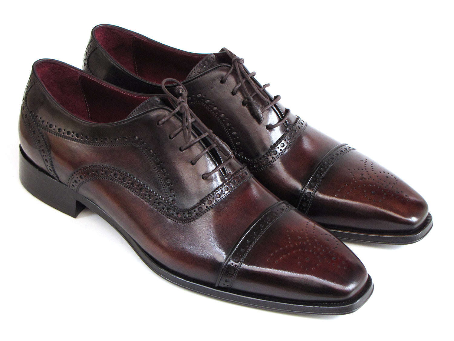 Paul Parkman Men's Captoe Oxfords Bordeaux & Brown Hand-Painted (ID#02 PAUL PARKMAN Handmade Shoes Paul Parkman Men's Captoe Oxfords Bordeaux & Brown Hand-Painted (ID#02 PAUL PARKMAN Handmade Shoes